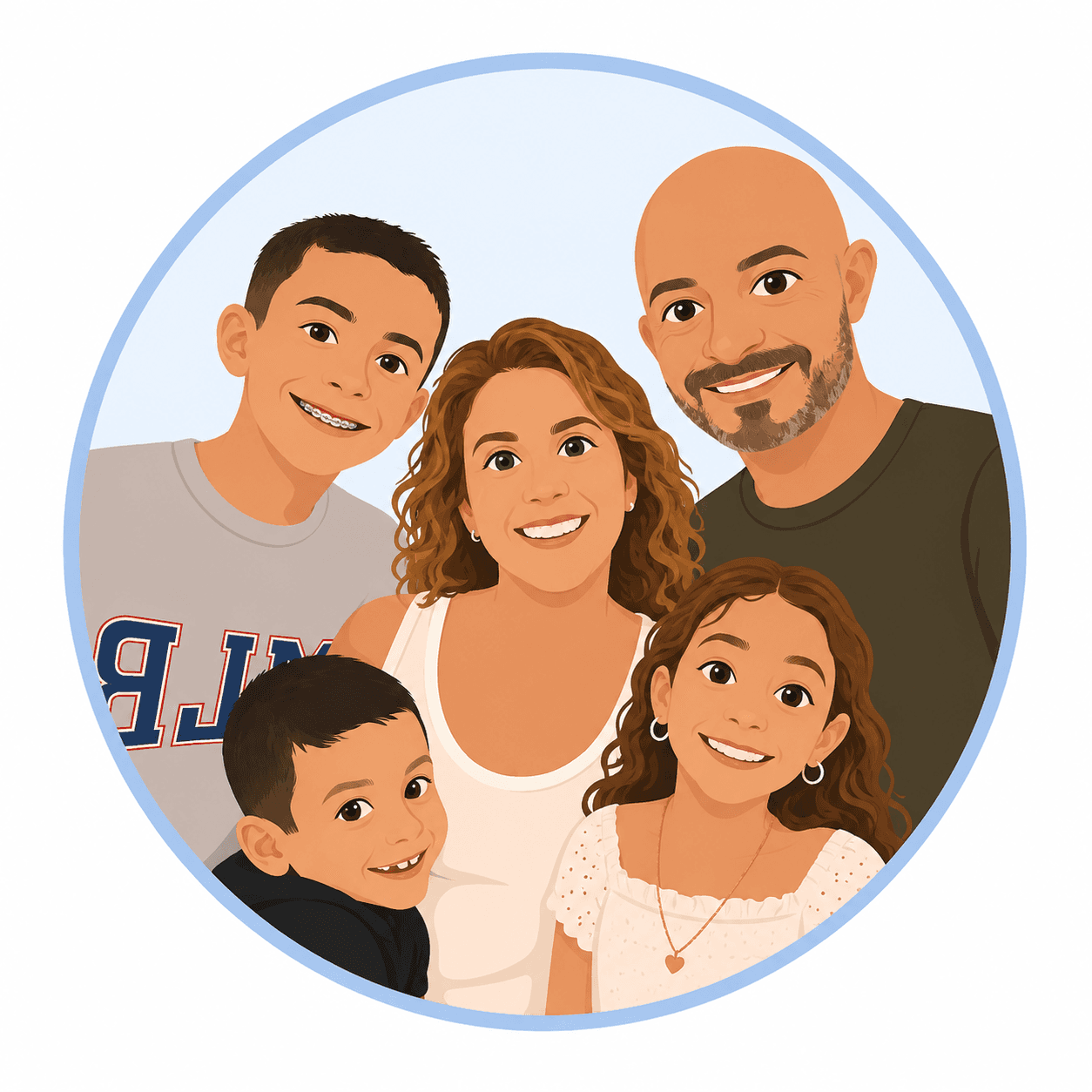 Illustrated portrait of the Milano family